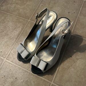 Anne Klein Black and White Spectator Peep-Toe Heel